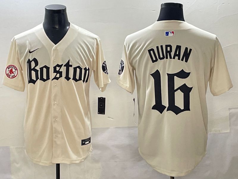 Men 2025 Boston Red Sox #16 Duran Cream Five generations Joint Name Nike MLB Jersey style 16